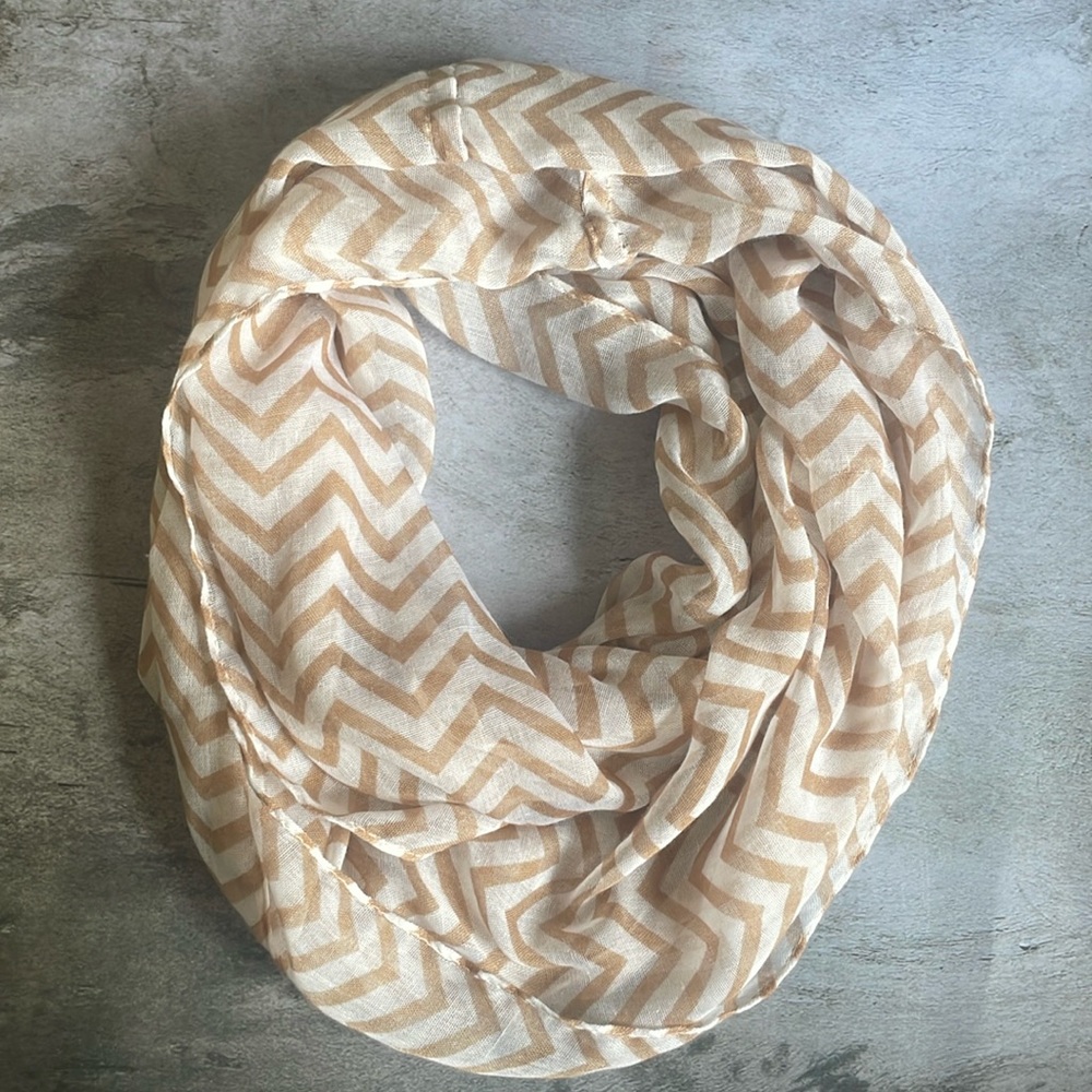 Tan & White Chevron Infinity Scarf